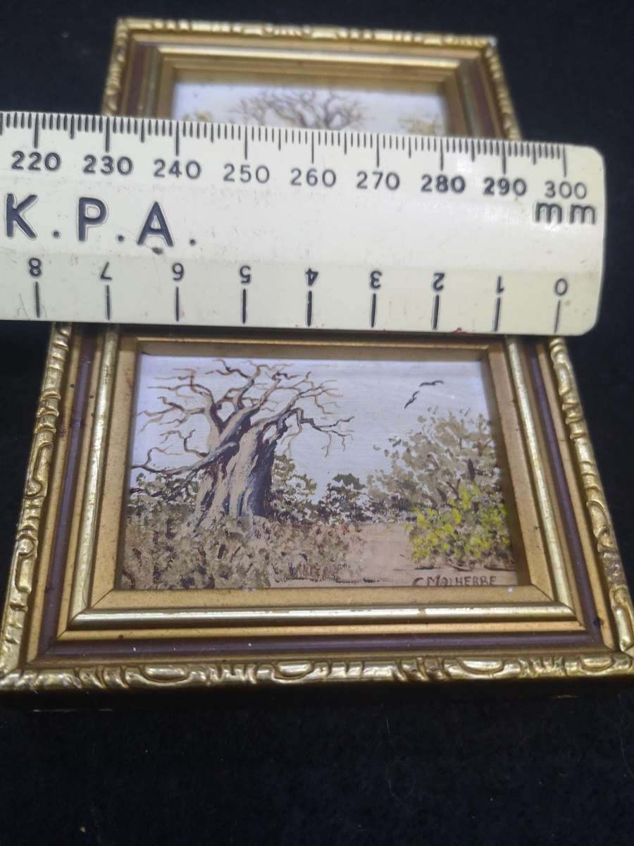 Pair of Mini framed oil paintings by C Malherbe
