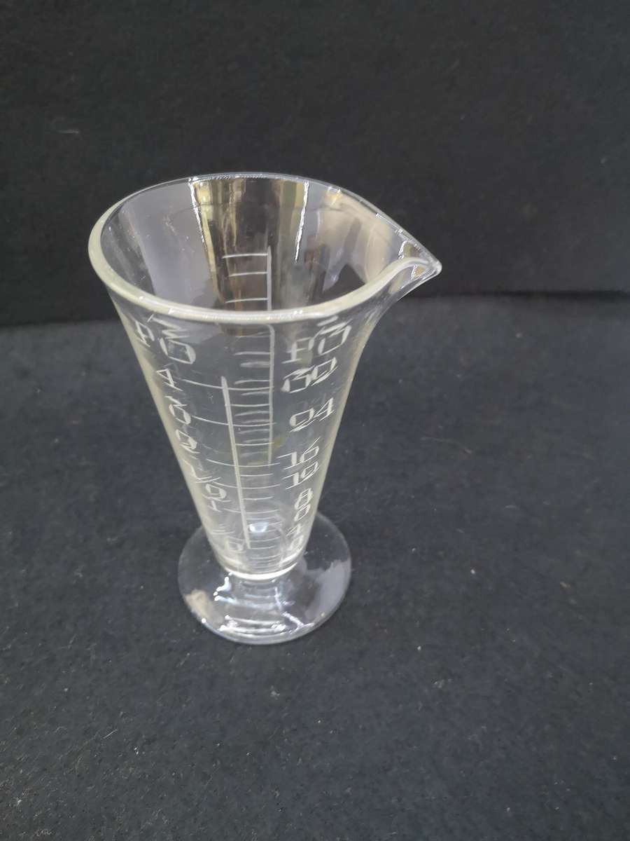 Antique Etched glass apothecary measuring beaker