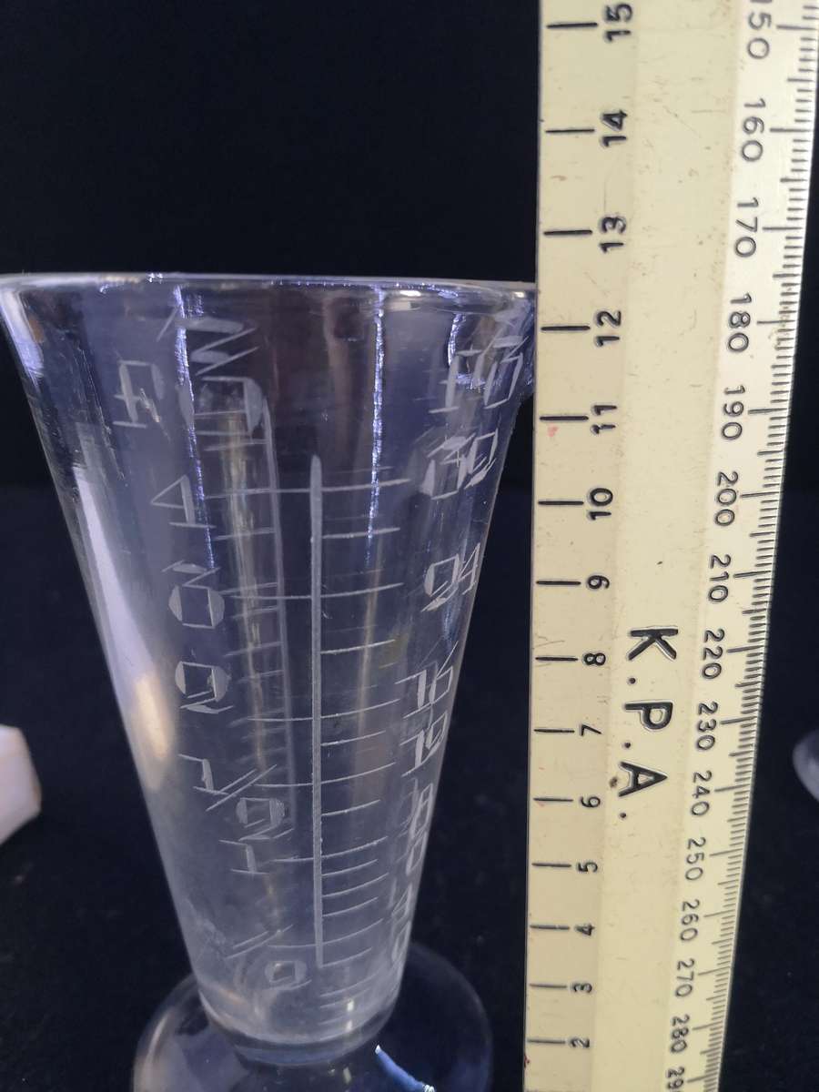 Antique Etched glass apothecary measuring beaker
