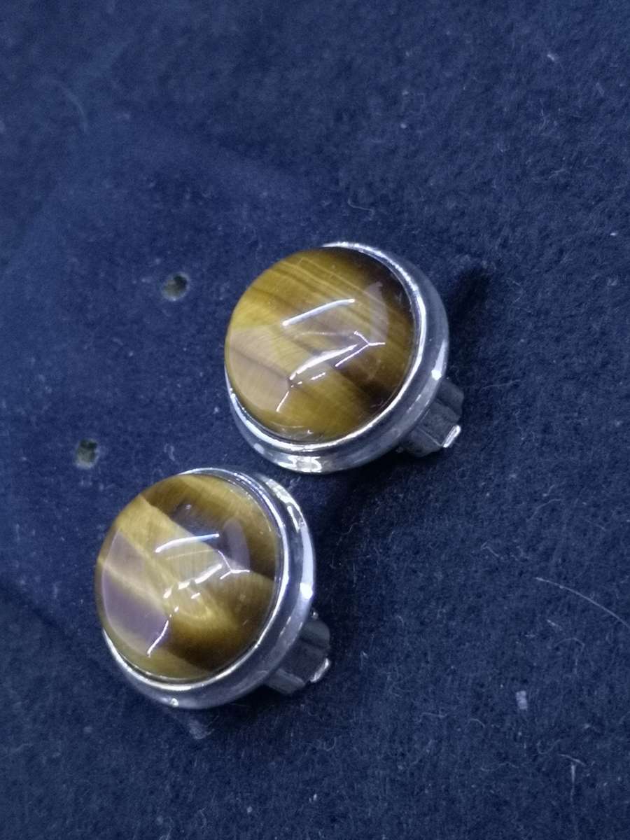925 Silver earrings clip on Tigers eye