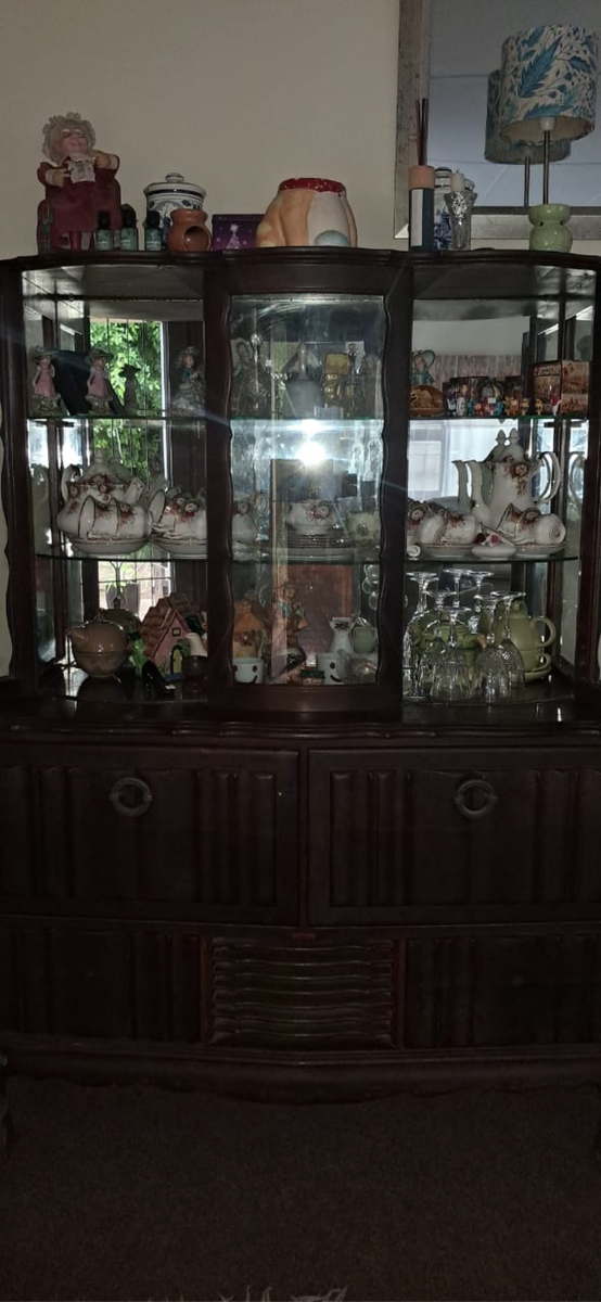 Imbuia Ball and Claw Display Cabinet
