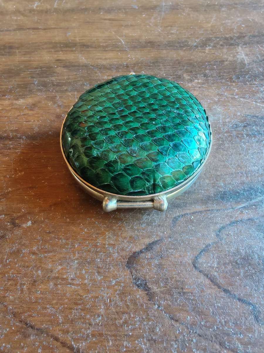 Vintage Green Snakeskin Pill Box  Industria Argentina
