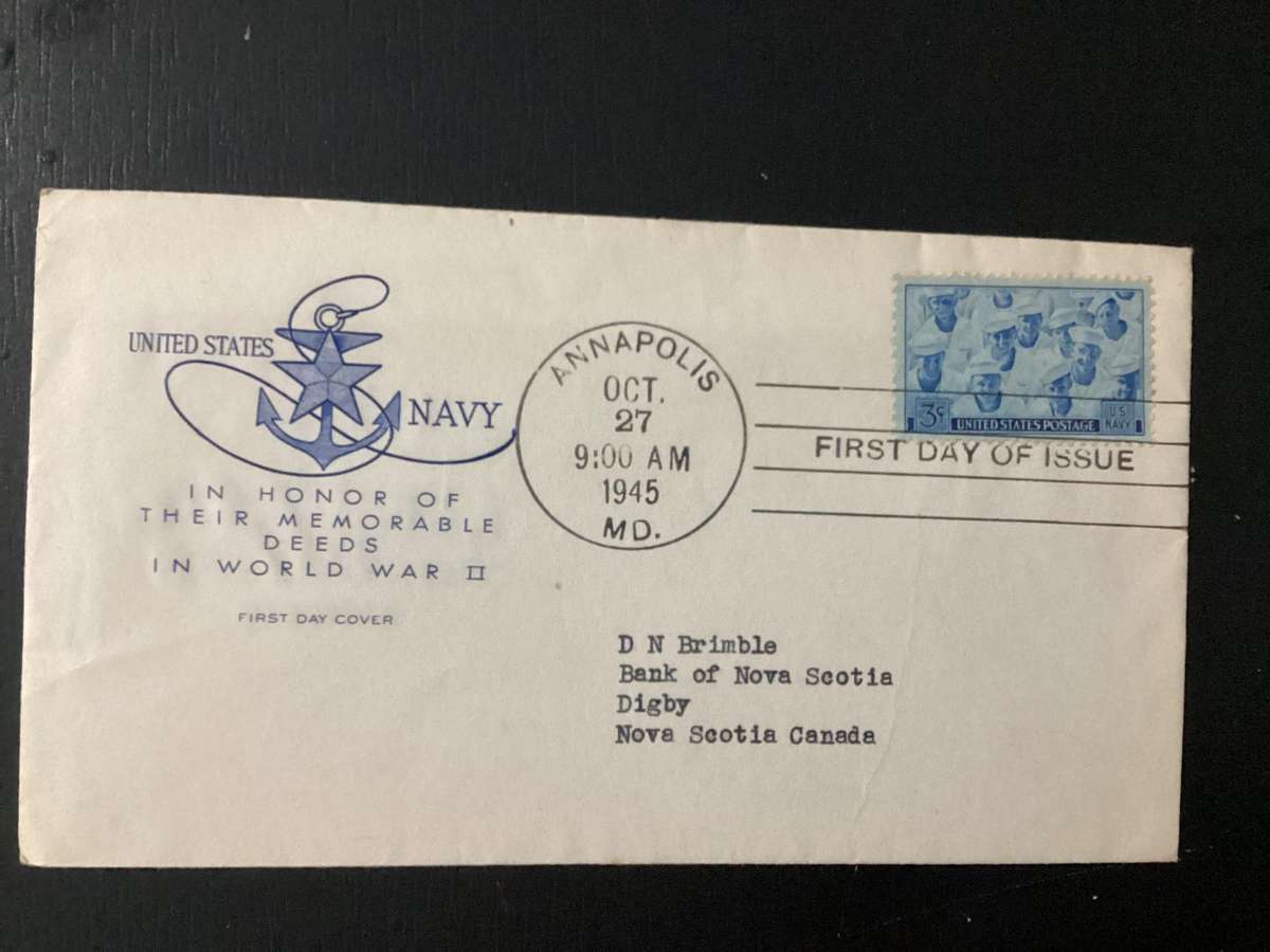 USA 1945 3c Stamp NAVY Memorial on FDC Annapolis to Canada