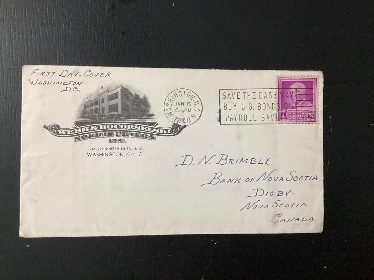 USA 1948 3c Stamp on Cover FDC to Canada Merry Christmas Sticker