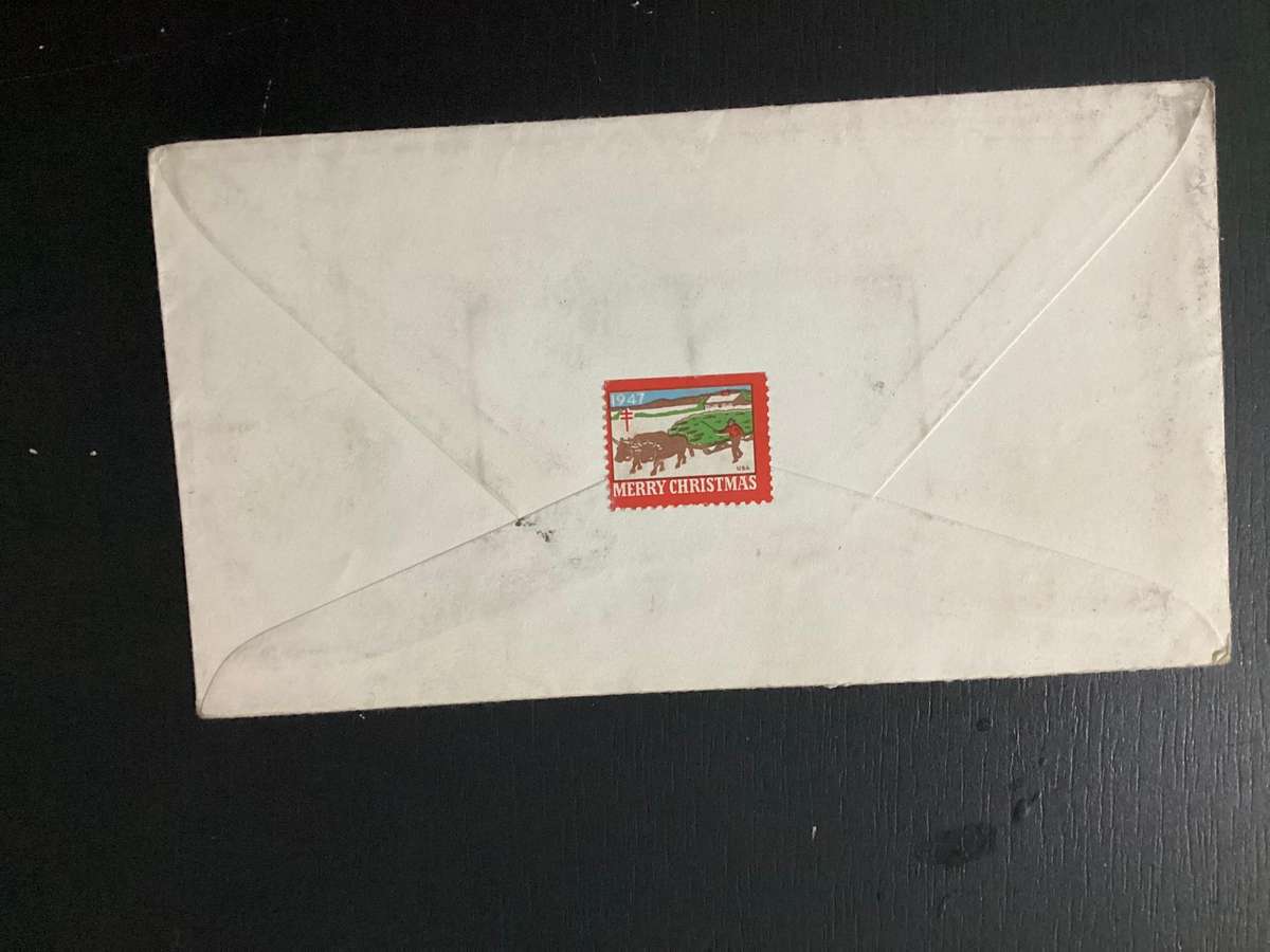 USA 1948 3c Stamp on Cover FDC to Canada Merry Christmas Sticker