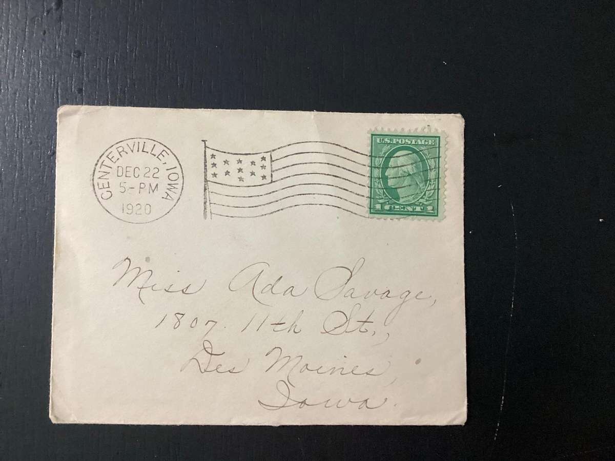 USA Cover 1920 Iowa George Washington 1C Flag Cancel Beauty!
