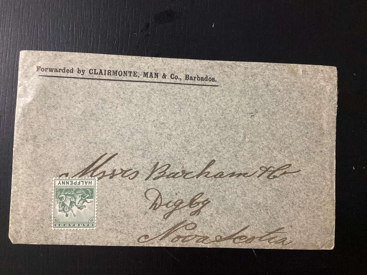 Barbados Cover Late 1800s Early 1900s Queen Victoria 1/2D colonial seal to Canada Nova Scotia
