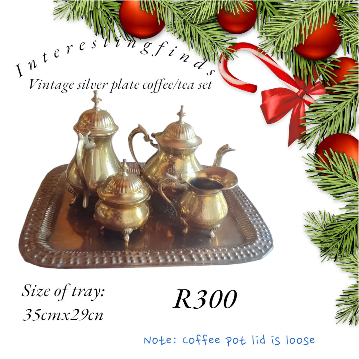 Silver plate coffee/tea set on tray