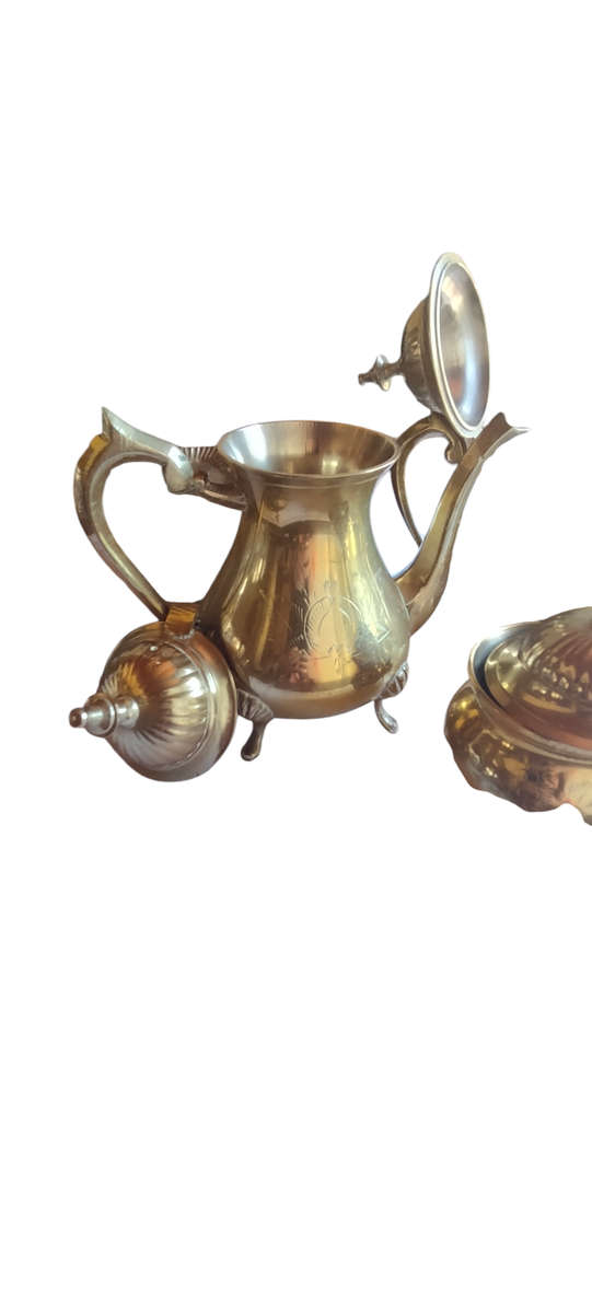 Silver plate coffee/tea set on tray