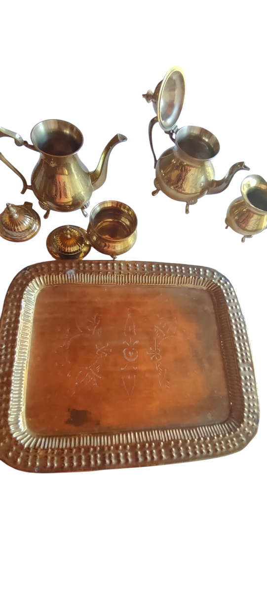 Silver plate coffee/tea set on tray
