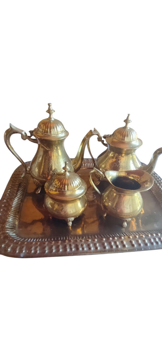 Silver plate coffee/tea set on tray