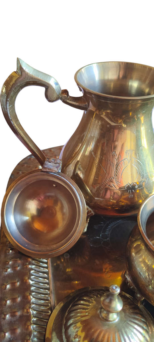 Silver plate coffee/tea set on tray