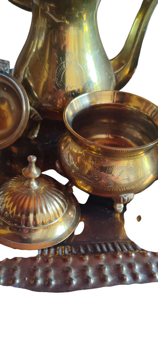 Silver plate coffee/tea set on tray