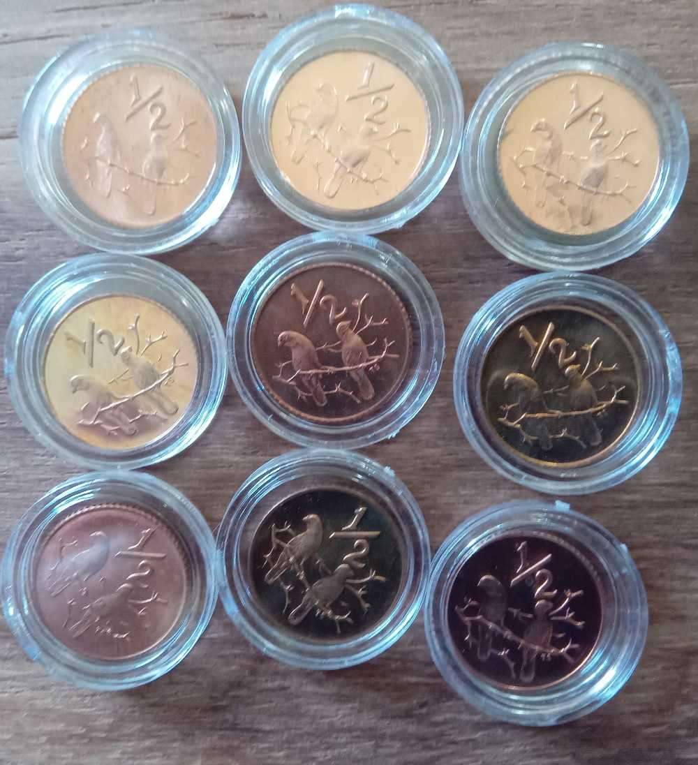 South Africa.Proof half cents 1970,71,72,74,77,78,79,80 and 1981 proof coins