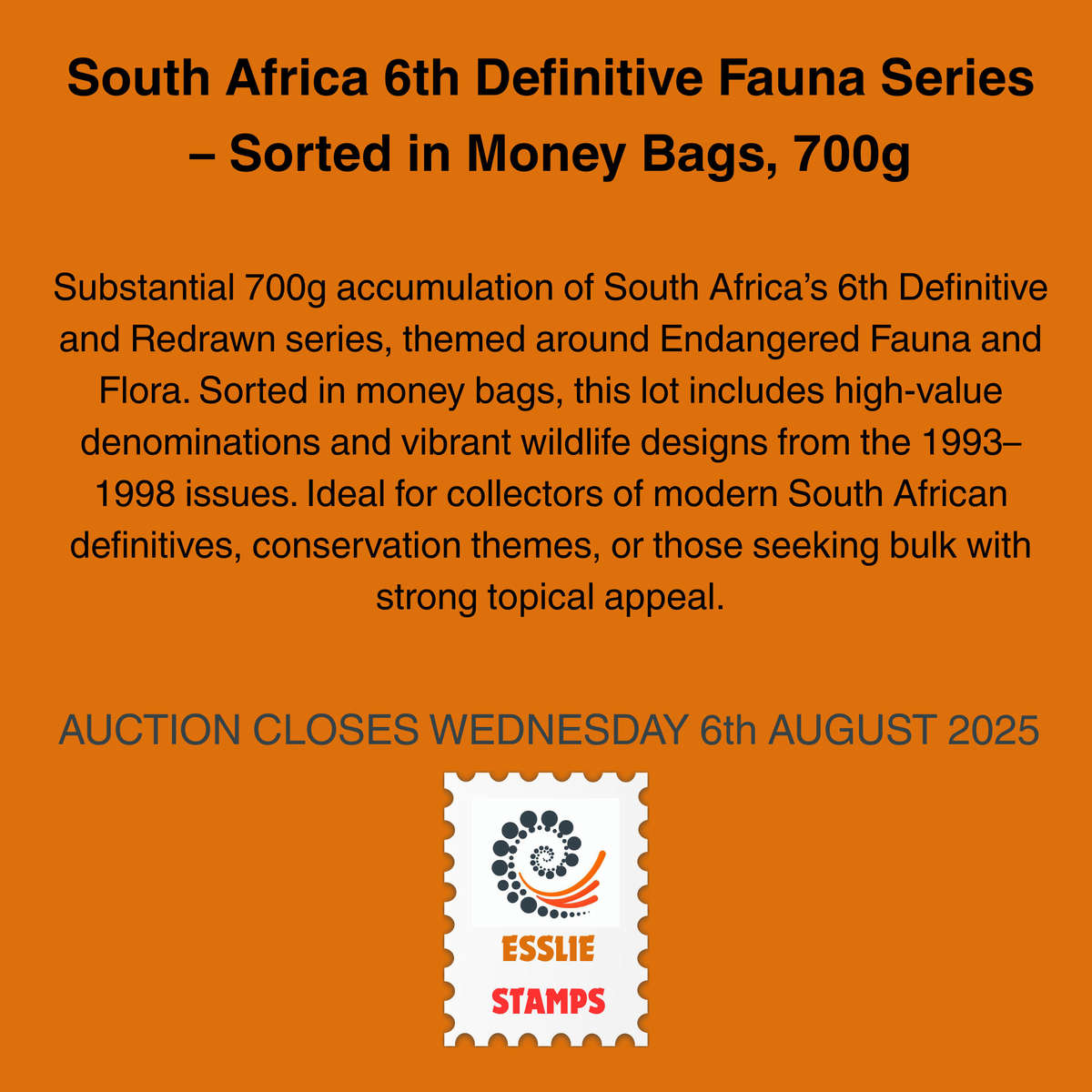 South Africa 6th Definitive Fauna Series  Sorted in Money Bags, 700g