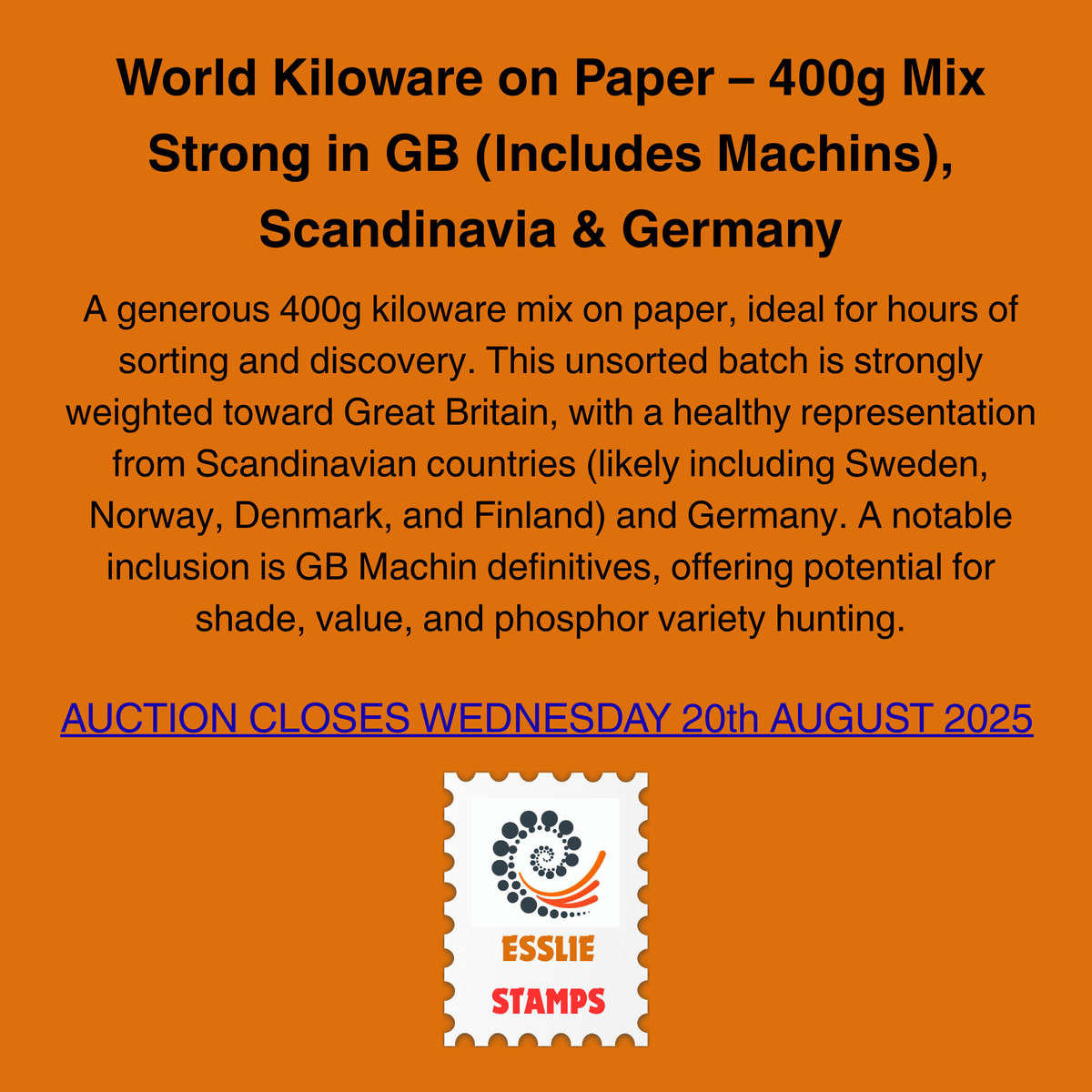 World Kiloware on Paper  400g Mix Strong in GB (Includes Machins) Scandinavia and Germany