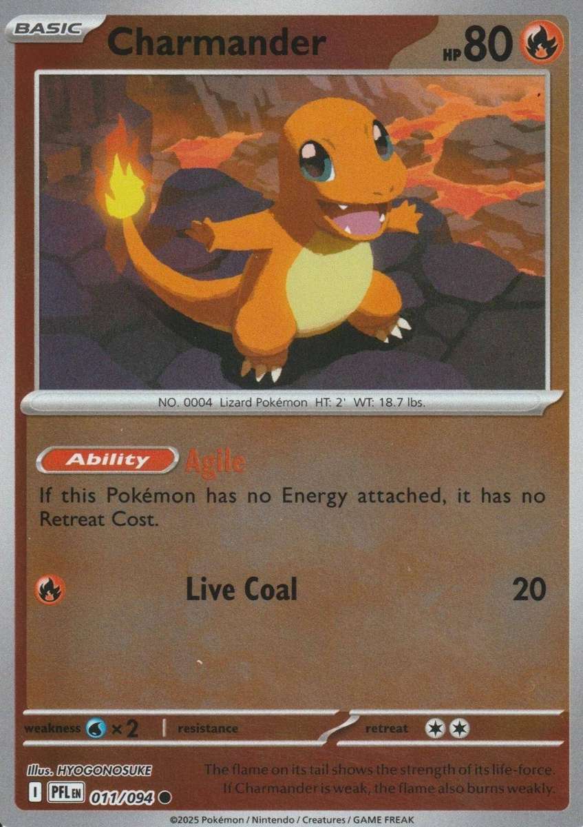 Charmander 11/94 REVERSE HOLO Pokemon TCG Mega Evolution Phantasmal Flames PFL EN Fire 011/094