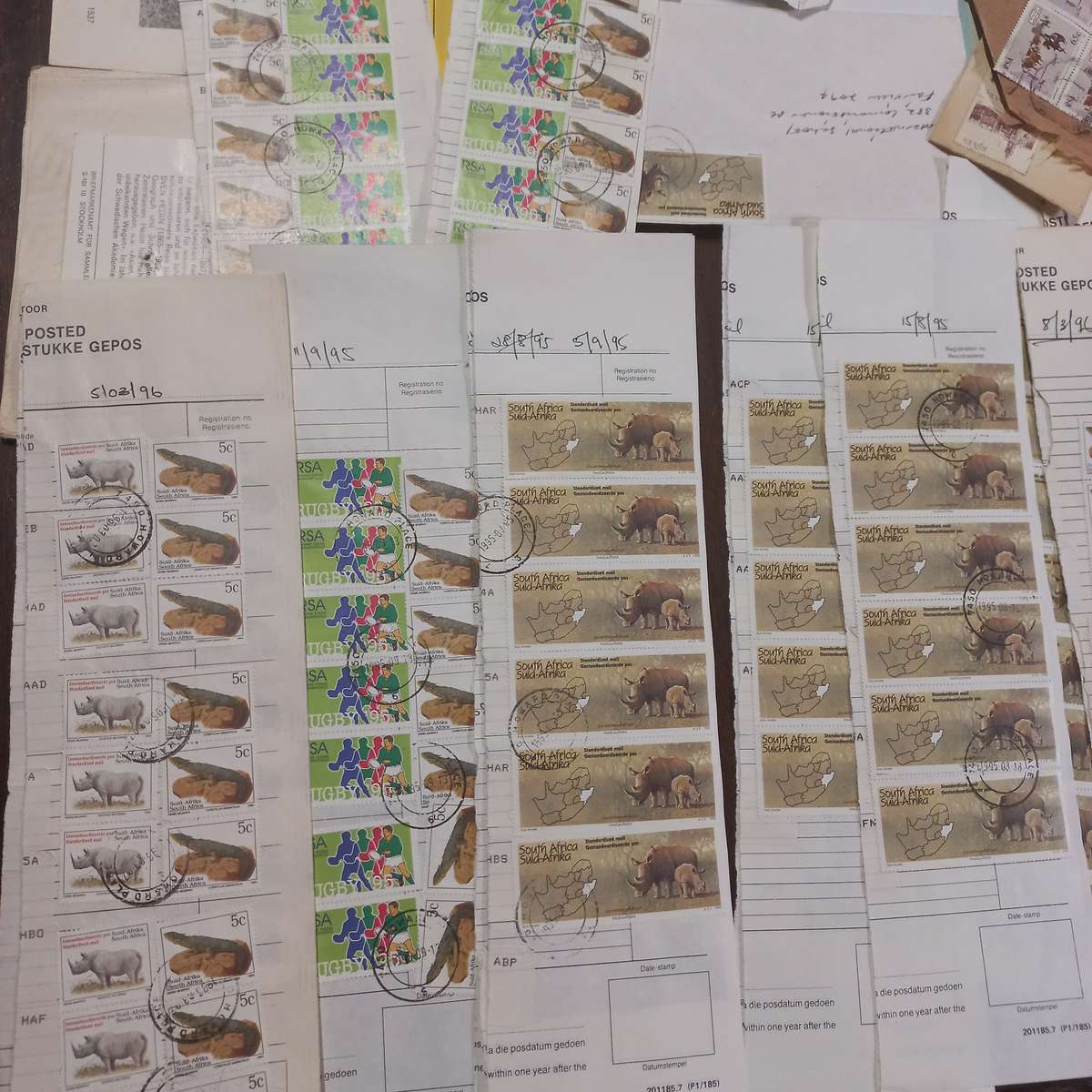 South Africa - Collection of stamps on commercial covers and PO registration docs 1990's - R1 Start