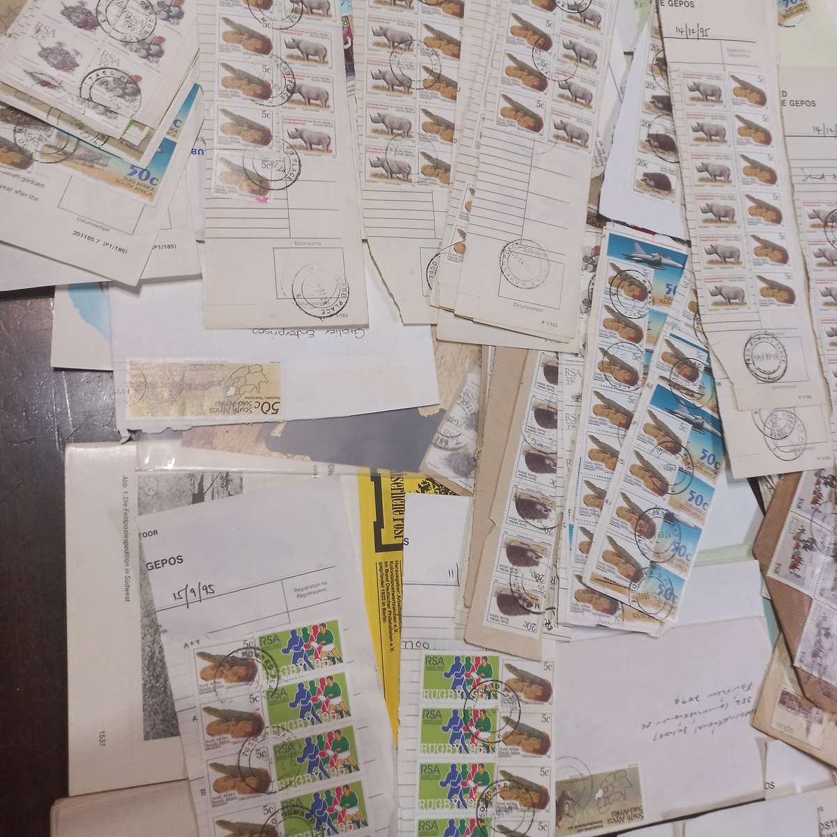 South Africa - Collection of stamps on commercial covers and PO registration docs 1990's - R1 Start