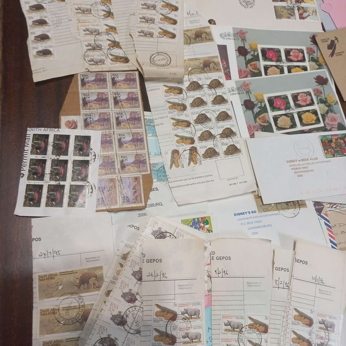 South Africa - Collection of stamps on commercial covers and PO registration docs 1990's - R1 Start