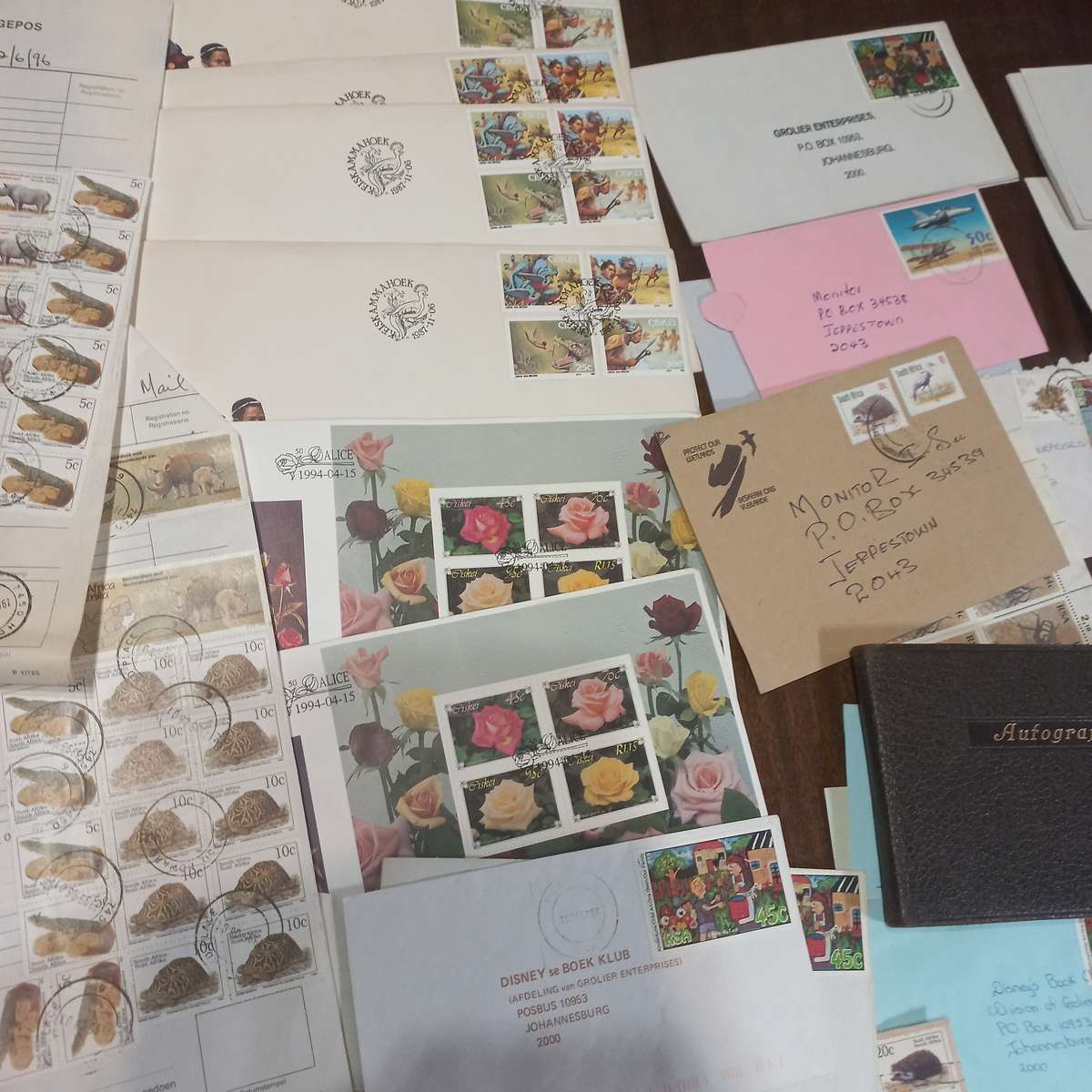 South Africa - Collection of stamps on commercial covers and PO registration docs 1990's - R1 Start