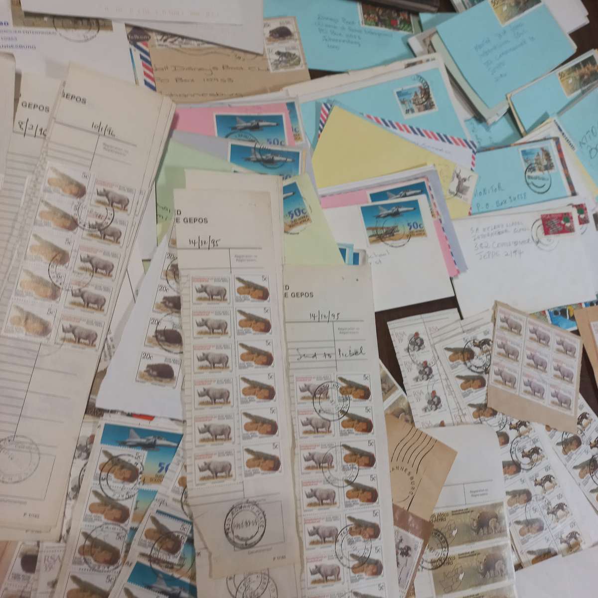 South Africa - Collection of stamps on commercial covers and PO registration docs 1990's - R1 Start