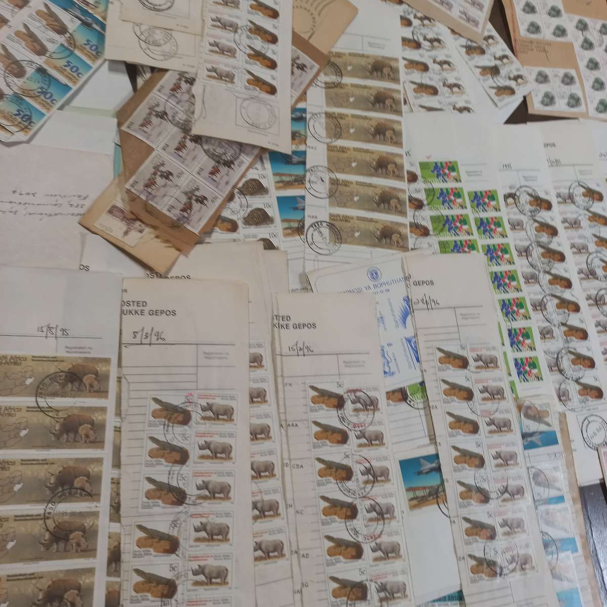 South Africa - Collection of stamps on commercial covers and PO registration docs 1990's - R1 Start