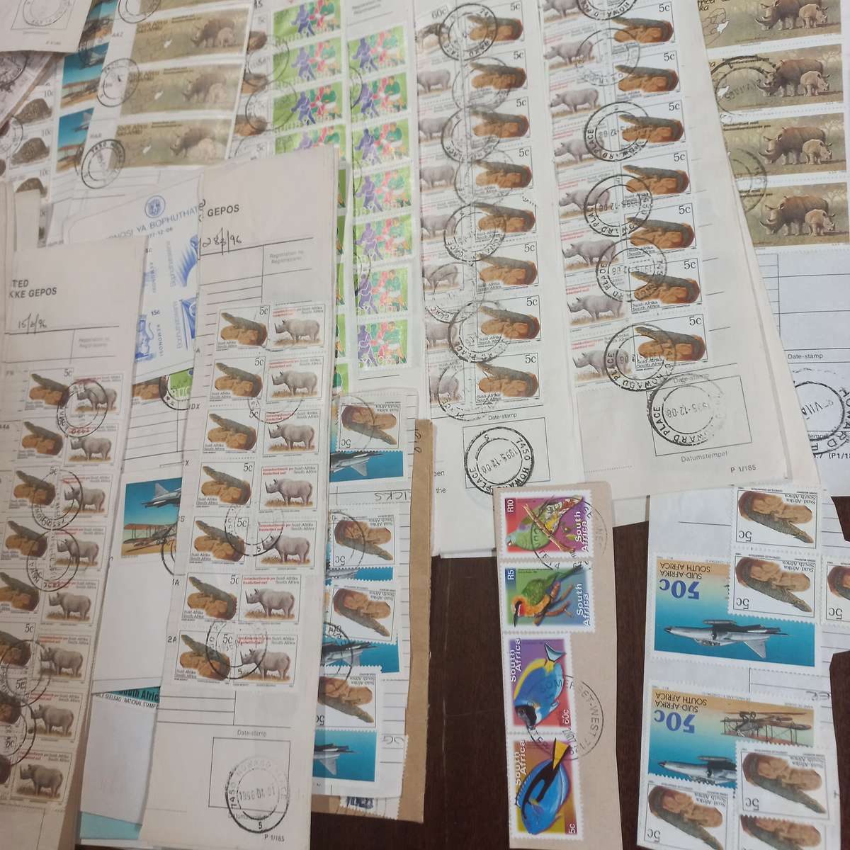 South Africa - Collection of stamps on commercial covers and PO registration docs 1990's - R1 Start