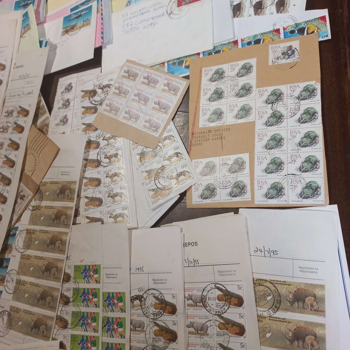 South Africa - Collection of stamps on commercial covers and PO registration docs 1990's - R1 Start