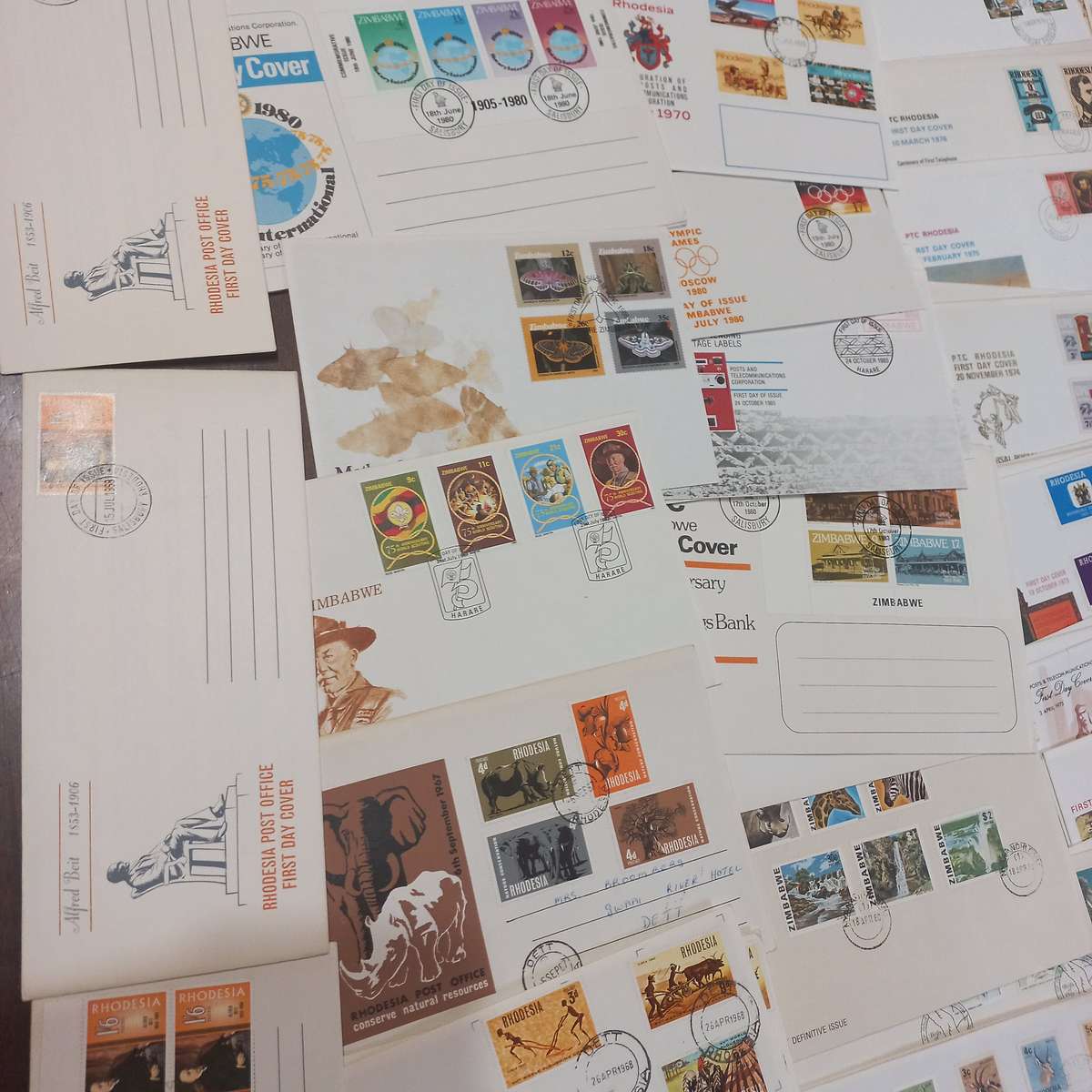 Collection of Rhodesia and Zimbabwe FDC's incl 40c Bundi Falls - Bulk Lot - R1 start