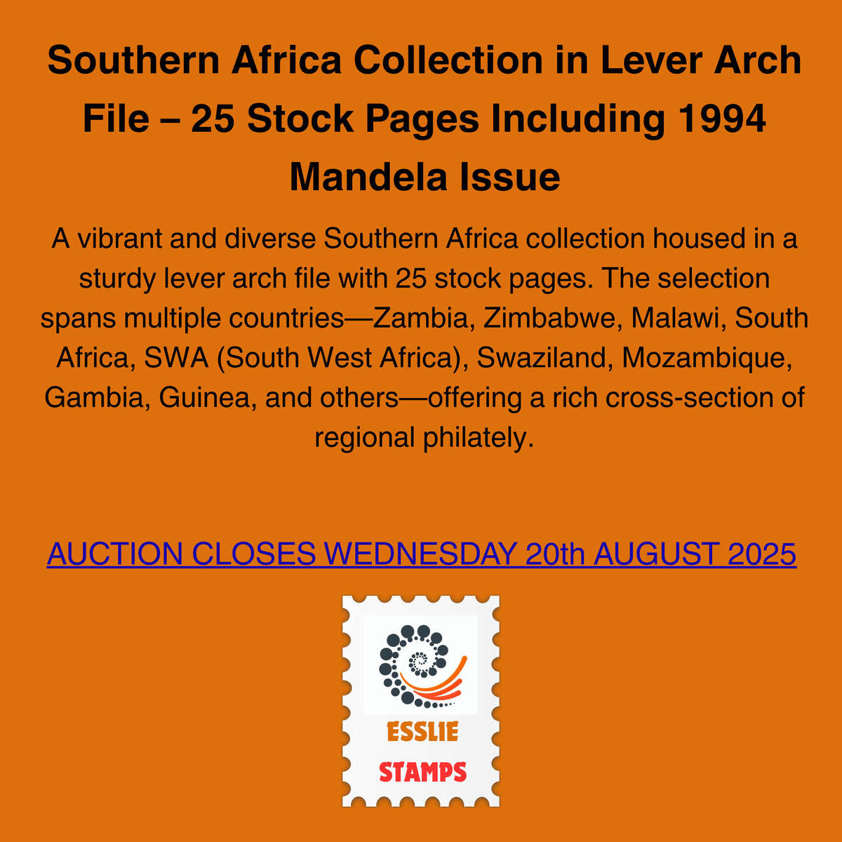 Southern Africa Collection in Lever Arch File  25 Stock Pages Including 1994 Mandela Issue