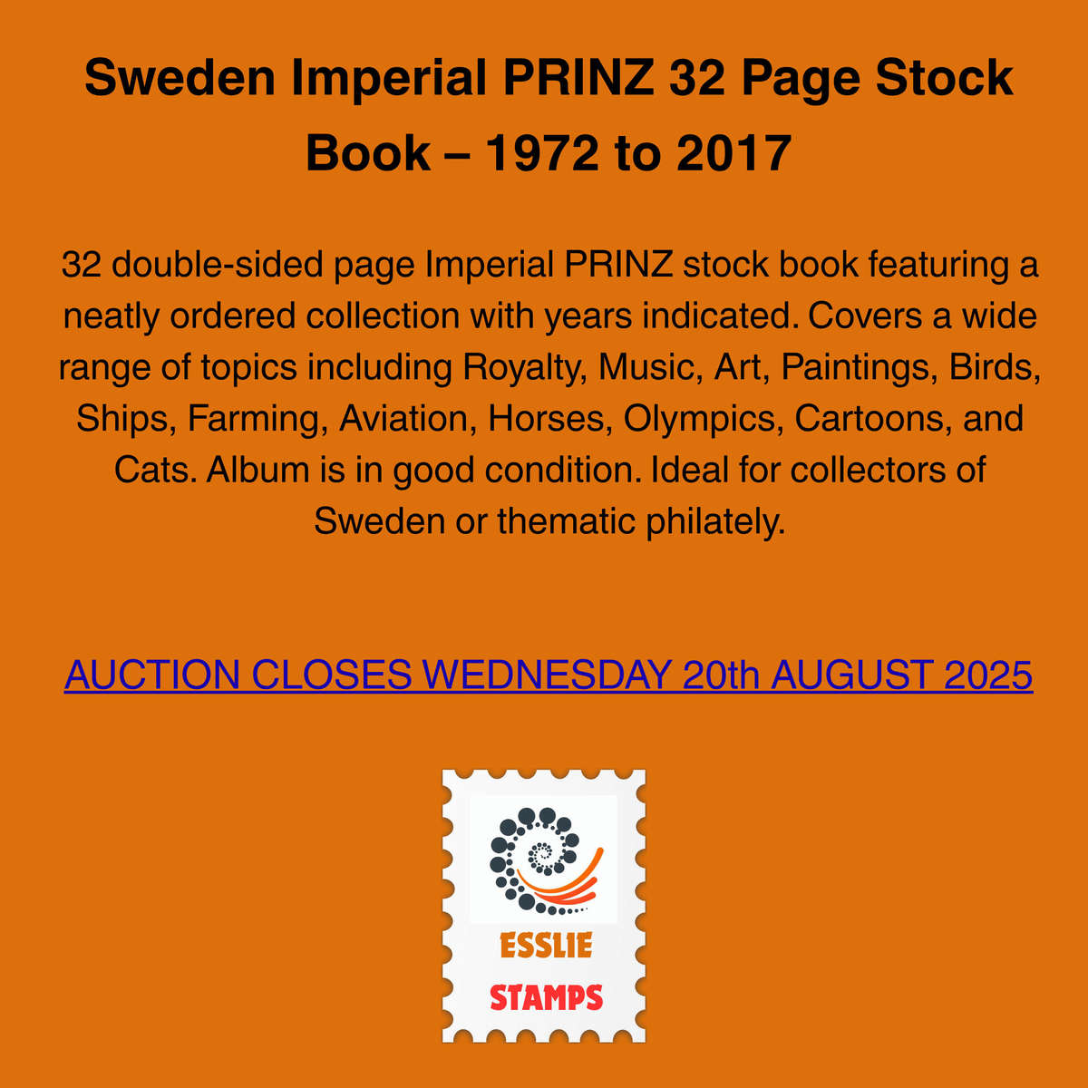 Sweden Imperial PRINZ 32 Page Stock Book  1972 to 2017