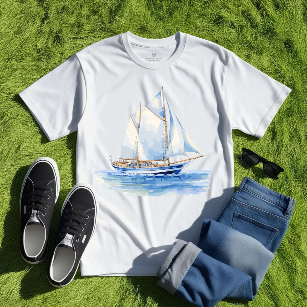 SAILBOAT SERENITY - Lighthouse Lore - Unisex Crew Neck Tee