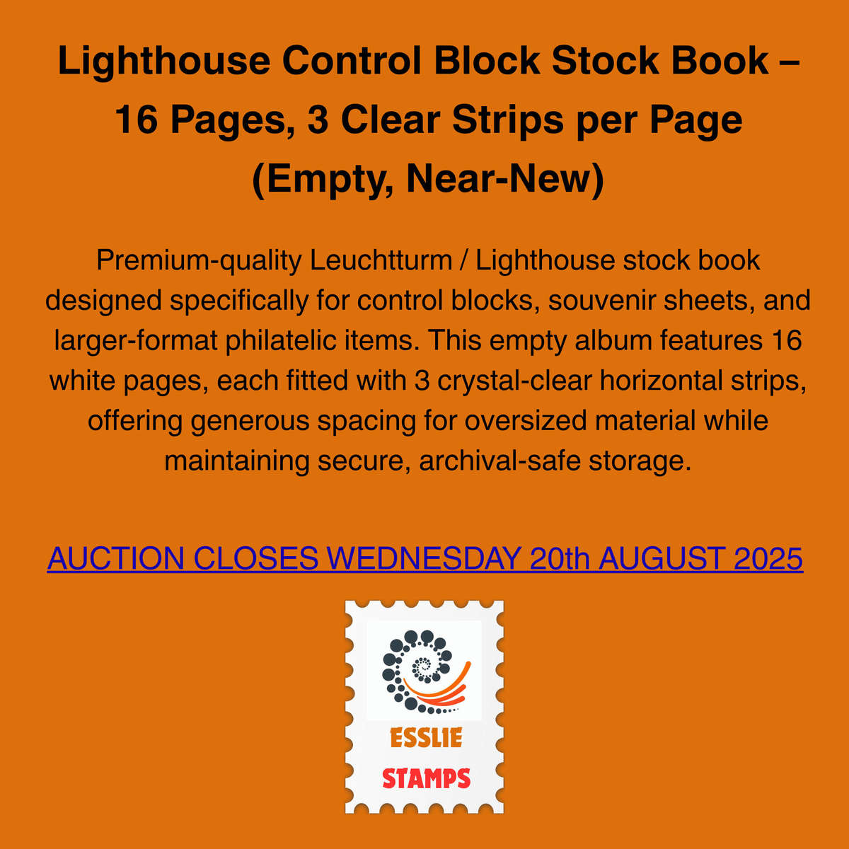 Lighthouse Control Block Stock Book  16 Pages, 3 Clear Strips per Page (Empty, Near-New)