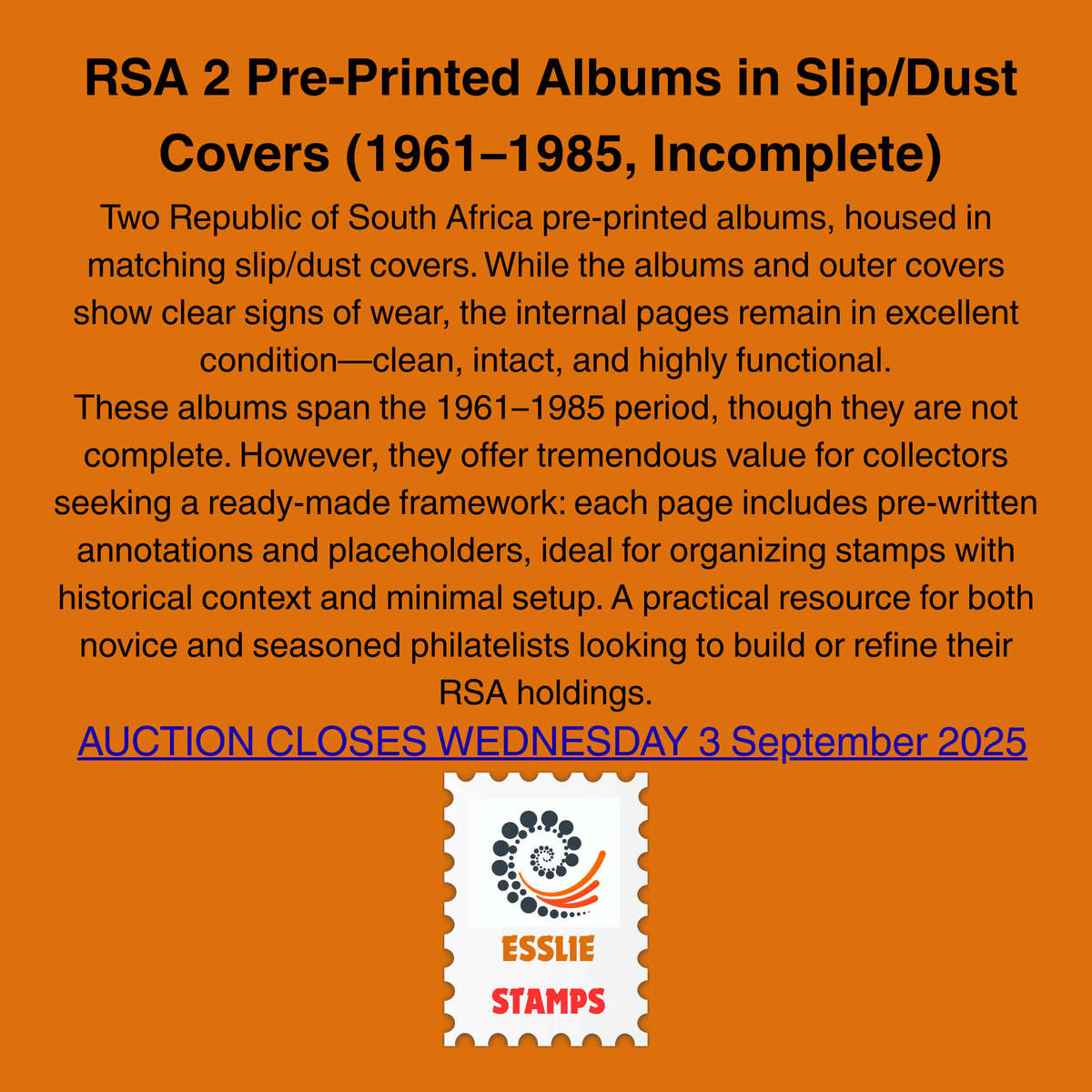RSA 2 Pre-Printed Albums in Slip/Dust Covers (1961 to 1985, Incomplete)