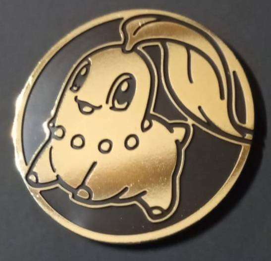 Official Pokemon TCG Coin - Normal Sized PLASTIC - Gold Metallic Chicorita
