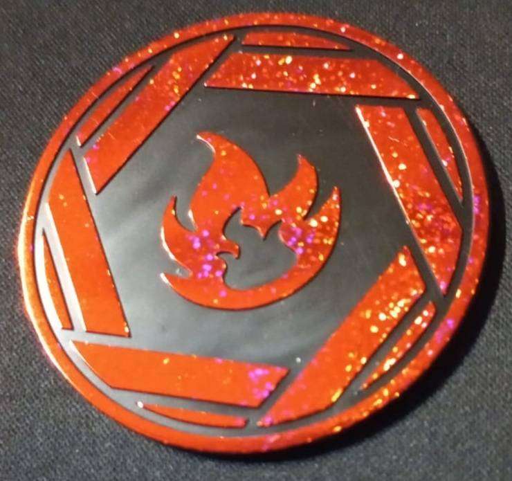 Official Pokemon TCG Coin - Oversized PLASTIC - Red Glittery - FIRE ENERGY - Collect or Gameplay
