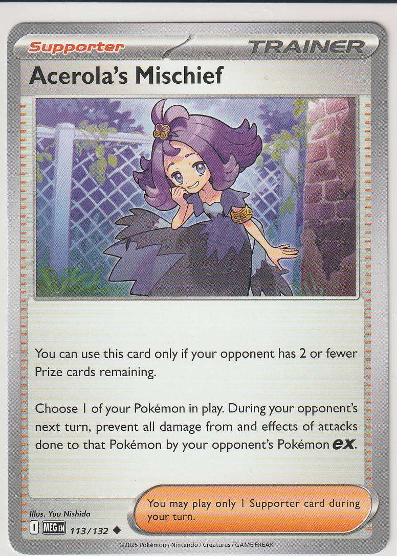 Acerola's Mischief 113/132 Uncommon Pokemon Mega Evolution English Trainer Supporter