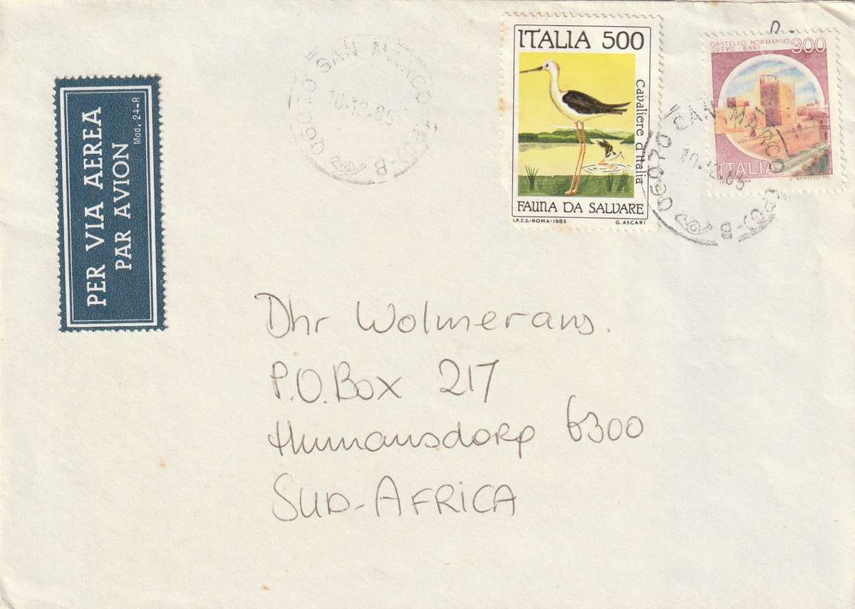 Italy Cover - 1985 1980 - Nature Conservation Sandpiper Birds Castles Svevo Bari