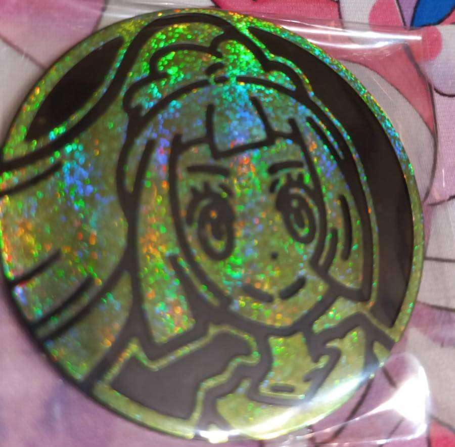 Official Pokemon TCG Coin - Oversized PLASTIC - Green Glitter - LILLIE - Collect or Gameplay