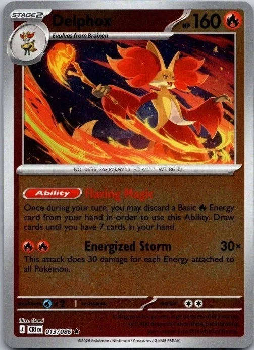 Delphox 13/86 REVERSE HOLO Pokemon TCG Mega Evolution Chaos Rising CRI EN Fire 013/086