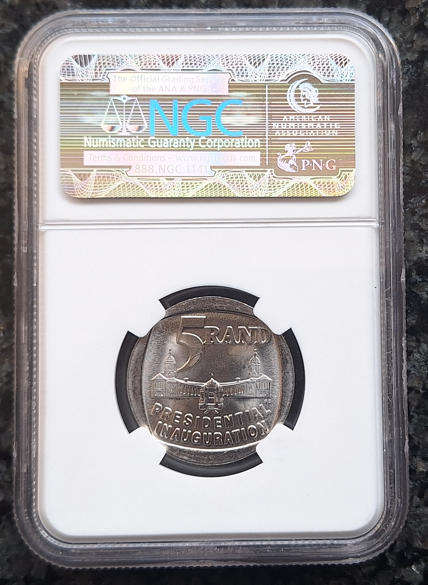 NGC Graded - 1994 Presidential Inauguration R5.00 coin - UNC Details (REV DAMAGE)