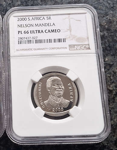 NGC Graded - Year 2000 Mandela R5.00 coin - PL66 - ULTRA CAMEO