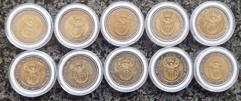 10 x 2018 Nelson Mandela Centenary R5.00 coins (Encapsulated) - In good condition! 1 Bid for all!