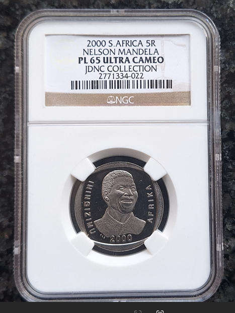 NGC Graded - Year 2000 Mandela R5.00 coin - PL65 - ULTRA CAMEO (JDNC Collection)