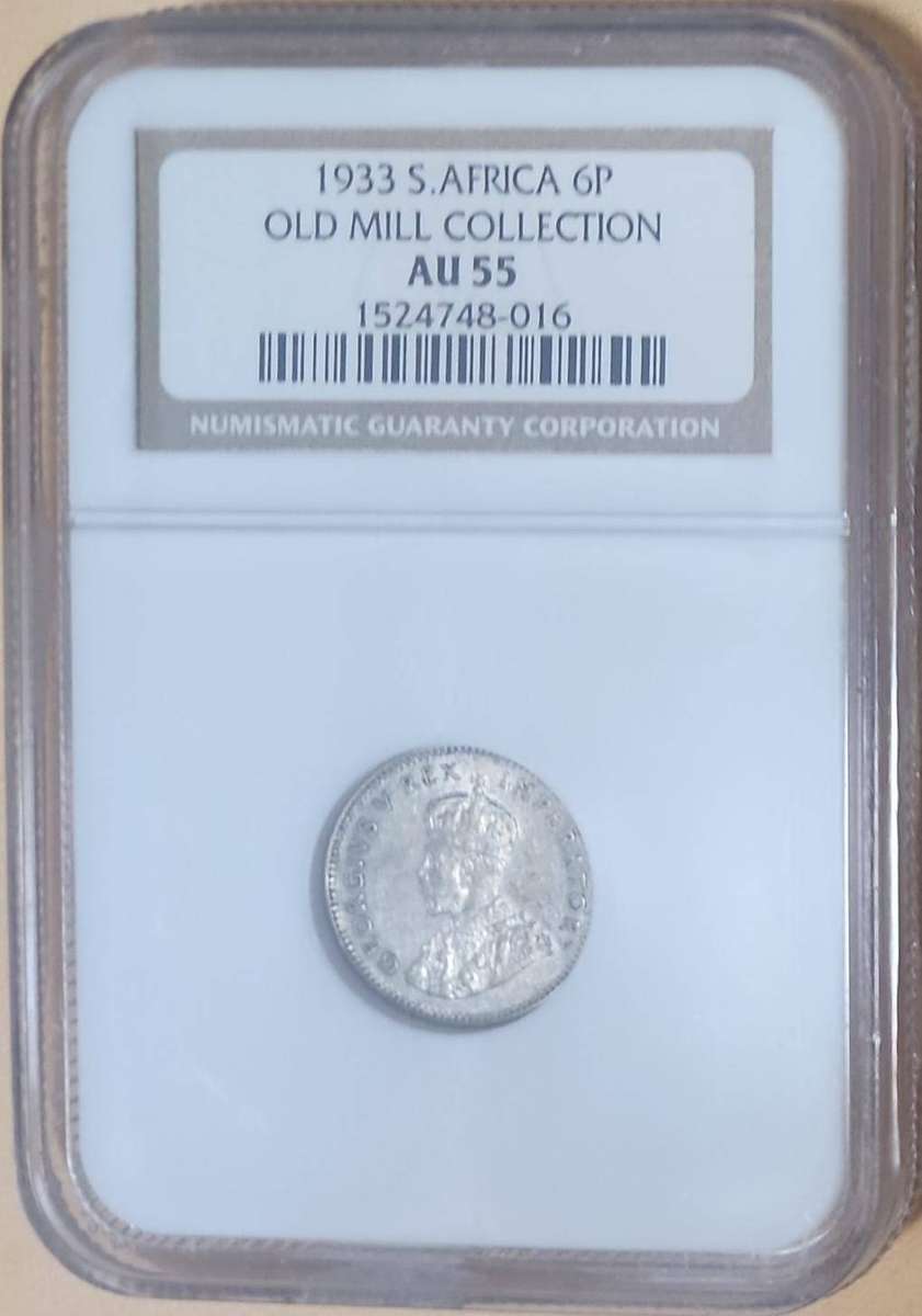1933 6 Pence ~ NGC graded AU55 Old Mill Collection