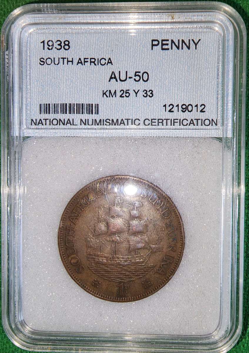 1938 1 Penny ~ graded  AU50