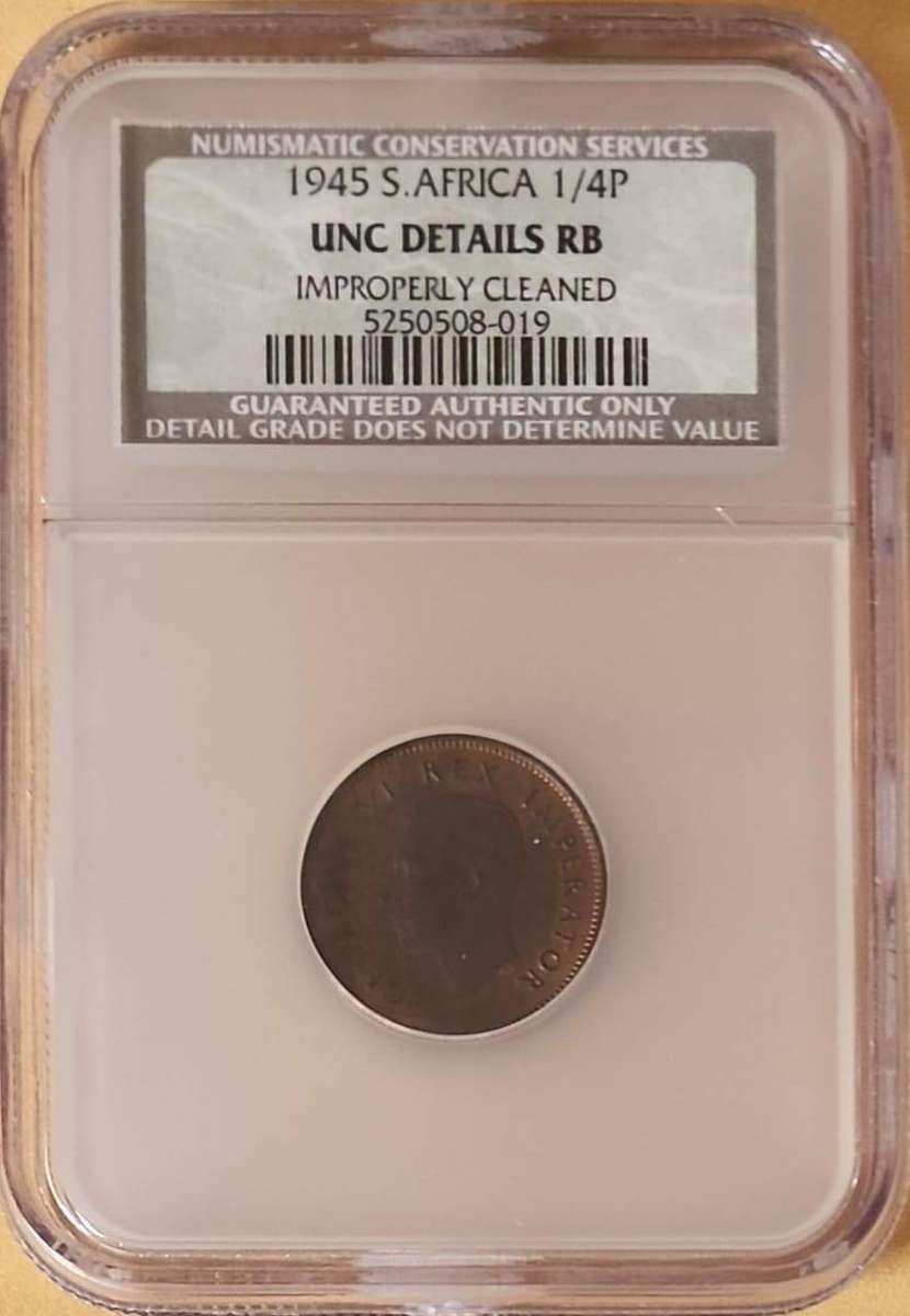 1945 1/4D (Farthing) ~ graded  Unc Details RB