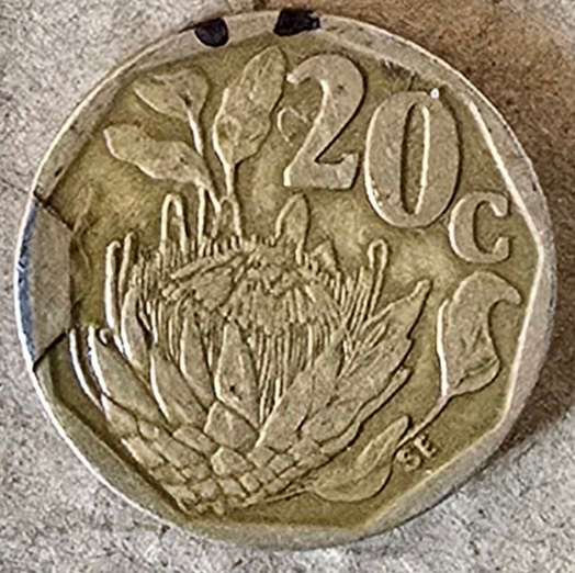 1994 South Africa 20c ~Double Error ~ Die Break(Reverse) and Slightly Rotated Die