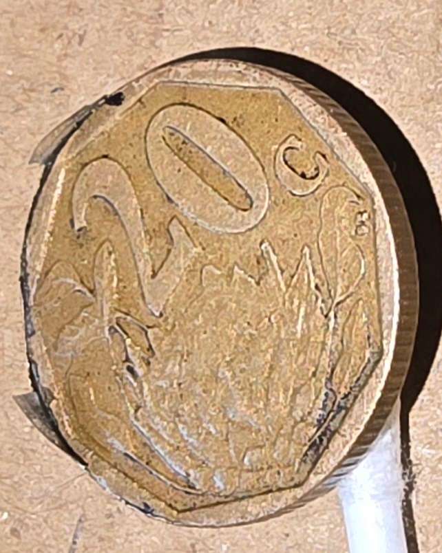 2008 South Africa 20c ~ Error ~ Bronze Plating, Rim Pulling Away!